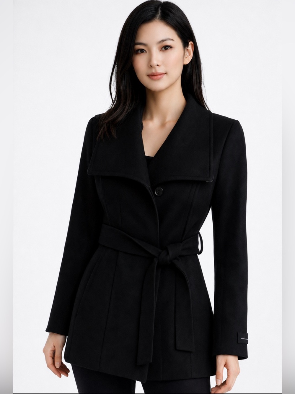 Aritzia Babaton Black Wool Cashmere Belted Coat Jacket XXS Luxury Minimalist